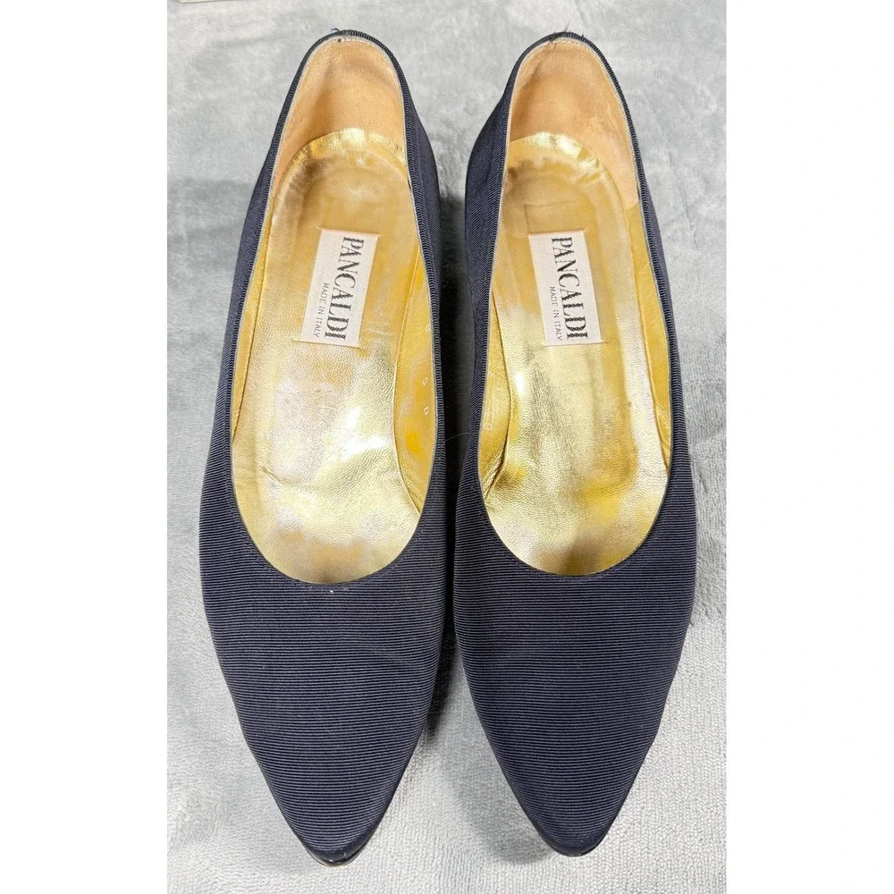 Pancaldi 1888 Womens 8 B Navy Grosgrain Pumps Kitten Heel Italy